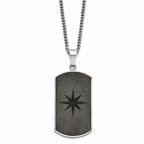 Stainless Steel Black Ip-Plated Laser Cut Dog Tag Necklace