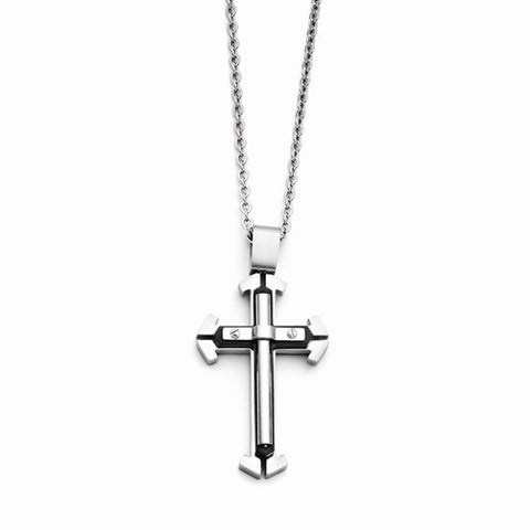 Stainless Steel Black Ip-Plated Polished Cross Necklace