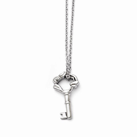 Stainless Steel Polished Fancy Key Slide Pendant On Necklace