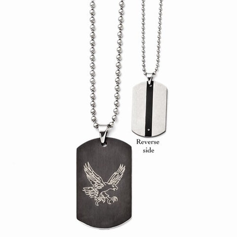 Stainless Steel Eagle Dog Tag Black Ip-Plated Polished Necklace