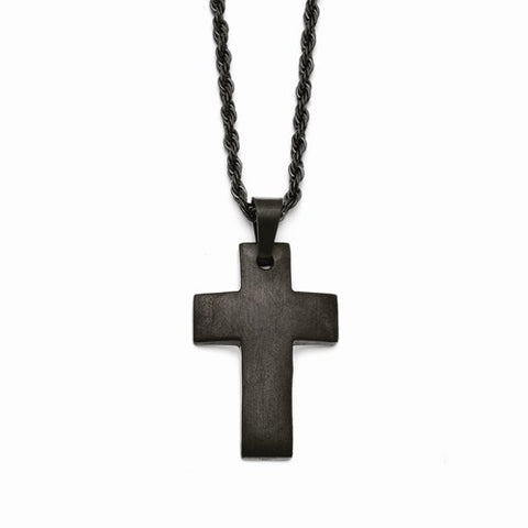 Stainless Steel Black Ip-Plated Brushed Cross Necklace