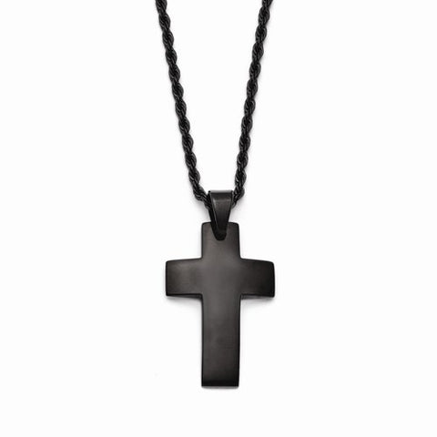 Stainless Steel Black Ip-Plated Polished Cross Necklace