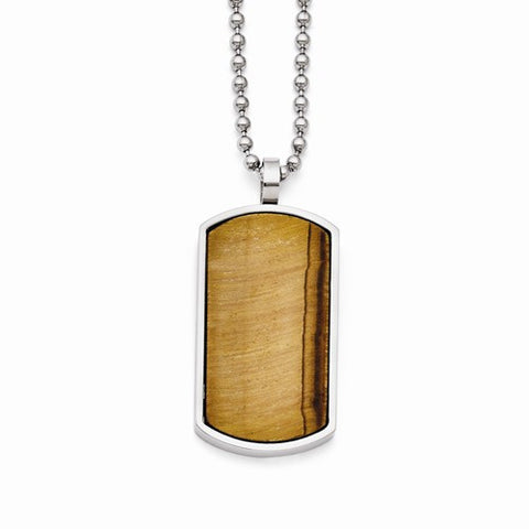 Stainless Steel Tiger'S Eye Dog Tag Pendant On Necklace