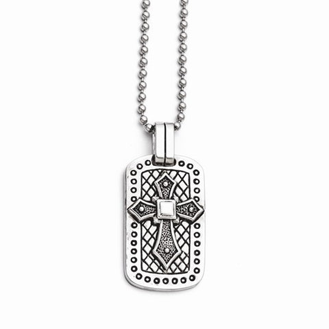 Stainless Steel Antiqued Cross Dog Tag Necklace