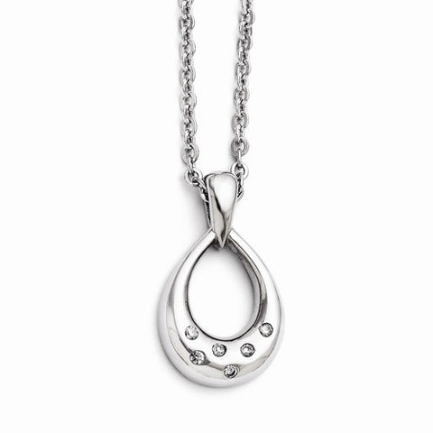 Stainless Steel CZ Teardrop Polished Necklace