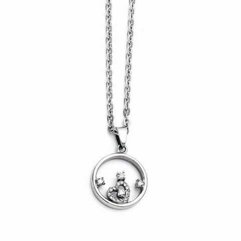 Stainless Steel Round Heart CZ Polished Necklace