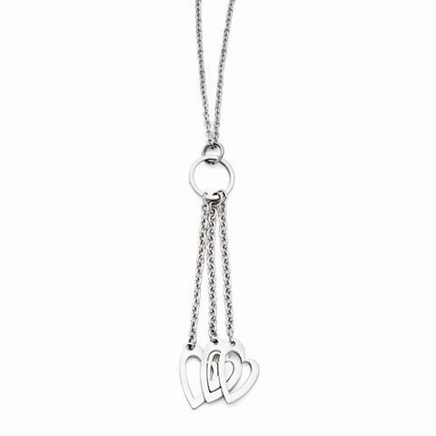 Stainless Steel Polished Hearts , Ext Necklace