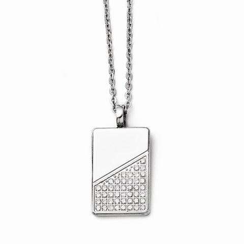 Stainless Steel Dog Tag CZ Necklace