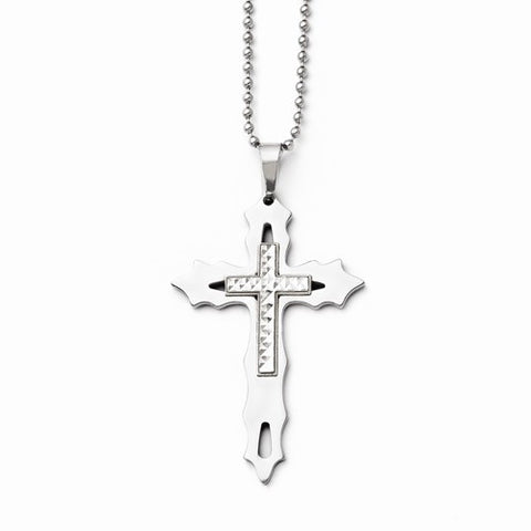 Stainless Steel Diamond-Cut and Polished Cross Necklace