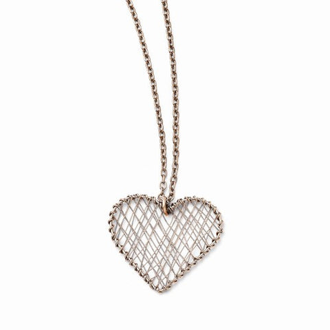 Stainless Steel Wired Pink Ip-Plated Heart Polished Necklace