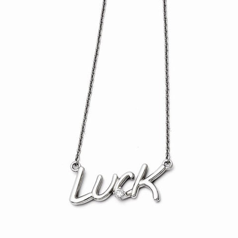 Stainless Steel Polished CZ Ext Luck Necklace