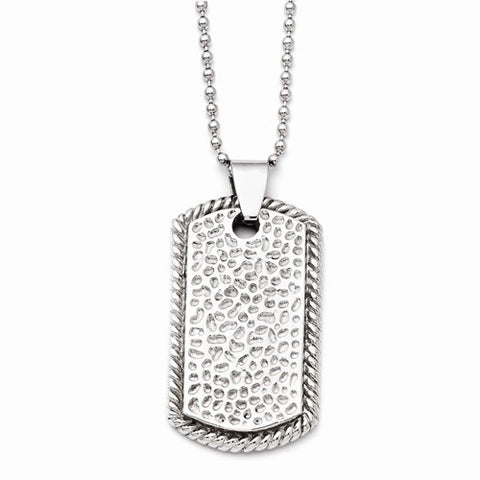 Stainless Steel Textured Polished Dog Tag Necklace