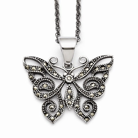 Stainless Steel Butterfly Marcasite Necklace