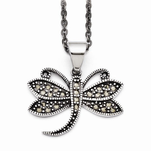 Stainless Steel Butterfly Marcasite Necklace