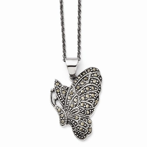 Stainless Steel Butterfly Marcasite Necklace