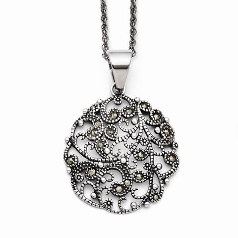 Stainless Steel Marcasite Textured Circle Necklace