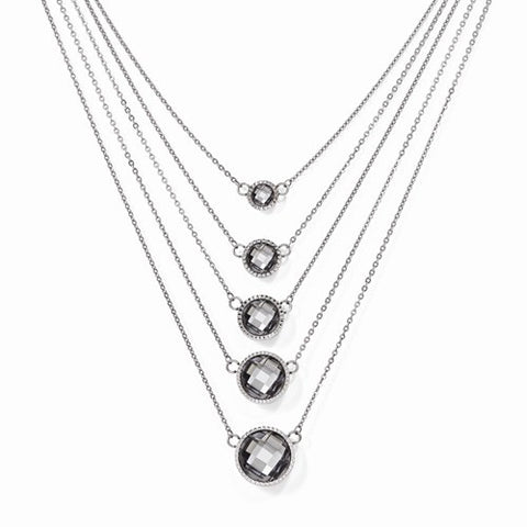 Stainless Steel Grey Glass Ext Polished Necklace