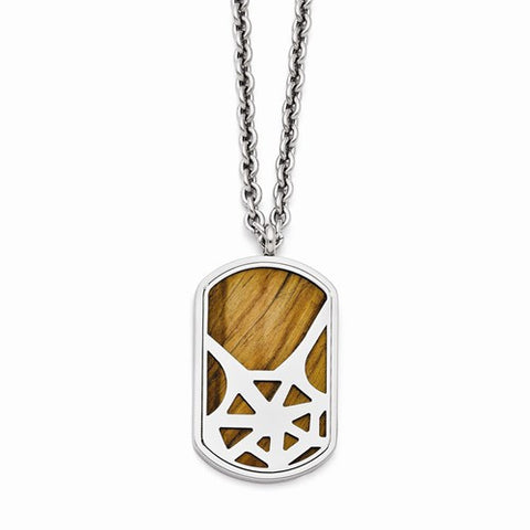 Stainless Steel Tiger'S Eye Polished Dog Tag Necklace