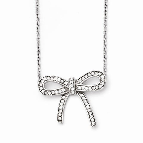 Stainless Steel Crystal Polished Bow Necklace