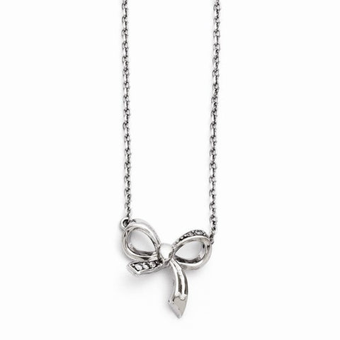 Stainless Steel Polished CZ Bow Necklace