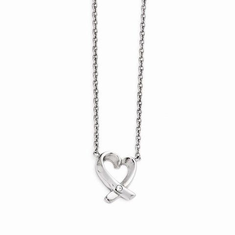 Stainless Steel Polished Heart CZ Necklace