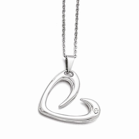 Stainless Steel Polished Heart Crystal Necklace