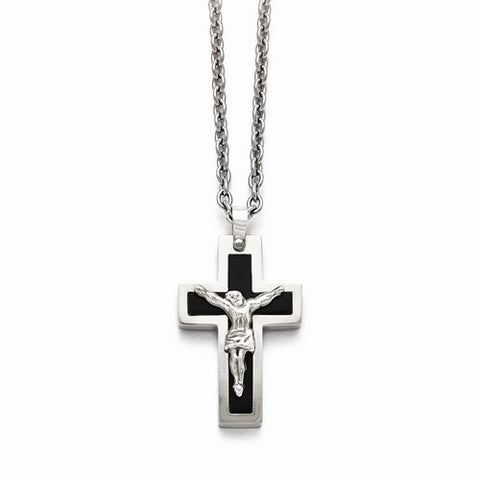 Stainless Steel Polished Black Ip-Plated Crucifix Necklace