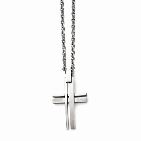 Stainless Steel Polished and Brushed Cross Necklace