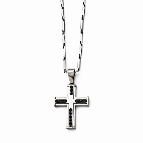 Stainless Steel Polished Black CZs Cross Necklace