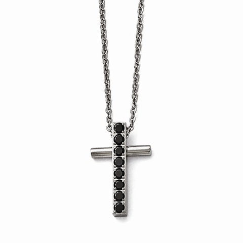 Stainless Steel Polished Black CZs Cross Necklace