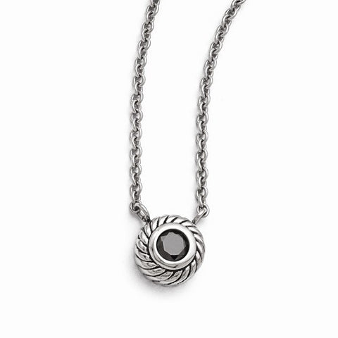 Stainless Steel Polished Black CZ Circle Necklace