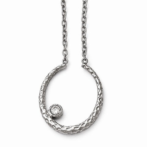 Stainless Steel Polished and Textured CZ Necklace