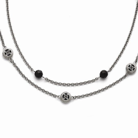 Stainless Steel Polished Black Onyx Ext Layered Necklace