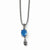 Stainless Steel Polished, Antiqued Blue Glass Necklace