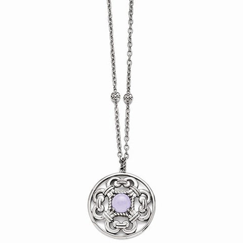 Stainless Steel Polished Synthetic Purple Calcedony Ext Circle Neckl Necklace