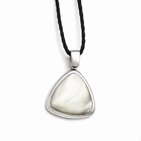 Stainless Steel Polished Mother Of Pearl Fabric Cord Necklace