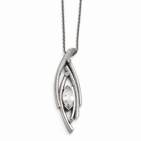 Stainless Steel Polished, Textured CZ Necklace