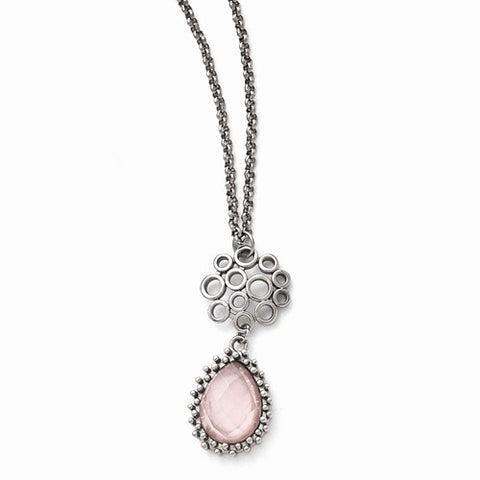 Stainless Steel Polished Rose Quartz Necklace