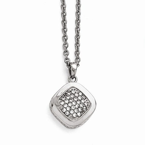 Stainless Steel Polished CZ Square Necklace