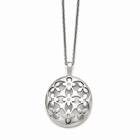 Stainless Steel Polished Circle CZ Necklace