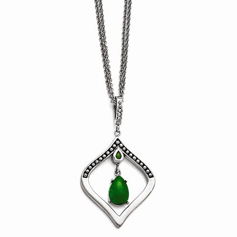 Stainless Steel Stainsteel Polished, Antiqued Synthetic Dyed , CZ Necklace