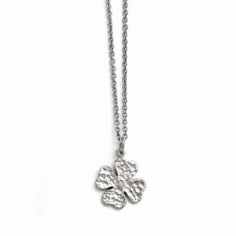 Stainless Steel Polished Four Leaf Clover Crystal Necklace