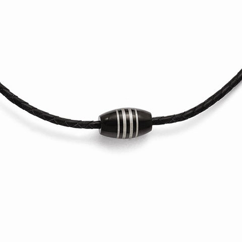 Stainless Steel Polished Black Ip-Plated Leather Cord Necklace