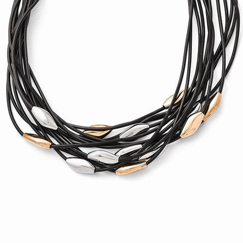 Stainless Steel Polished Pink Ip-Plated Black Rubber Necklace