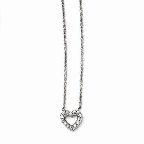 Stainless Steel Polished Heart CZs Necklace