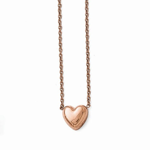 Stainless Steel Polished Pink Ip-Plated Heart Necklace