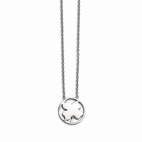 Stainless Steel Polished Four Leaf Clover Necklace