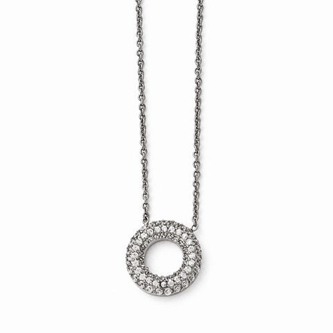 Stainless Steel Polished Circle CZs Necklace