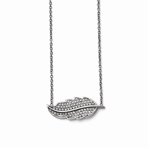 Stainless Steel Polished Leaf CZs Necklace