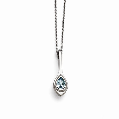 Stainless Steel Blue Glass Teardrop Necklace